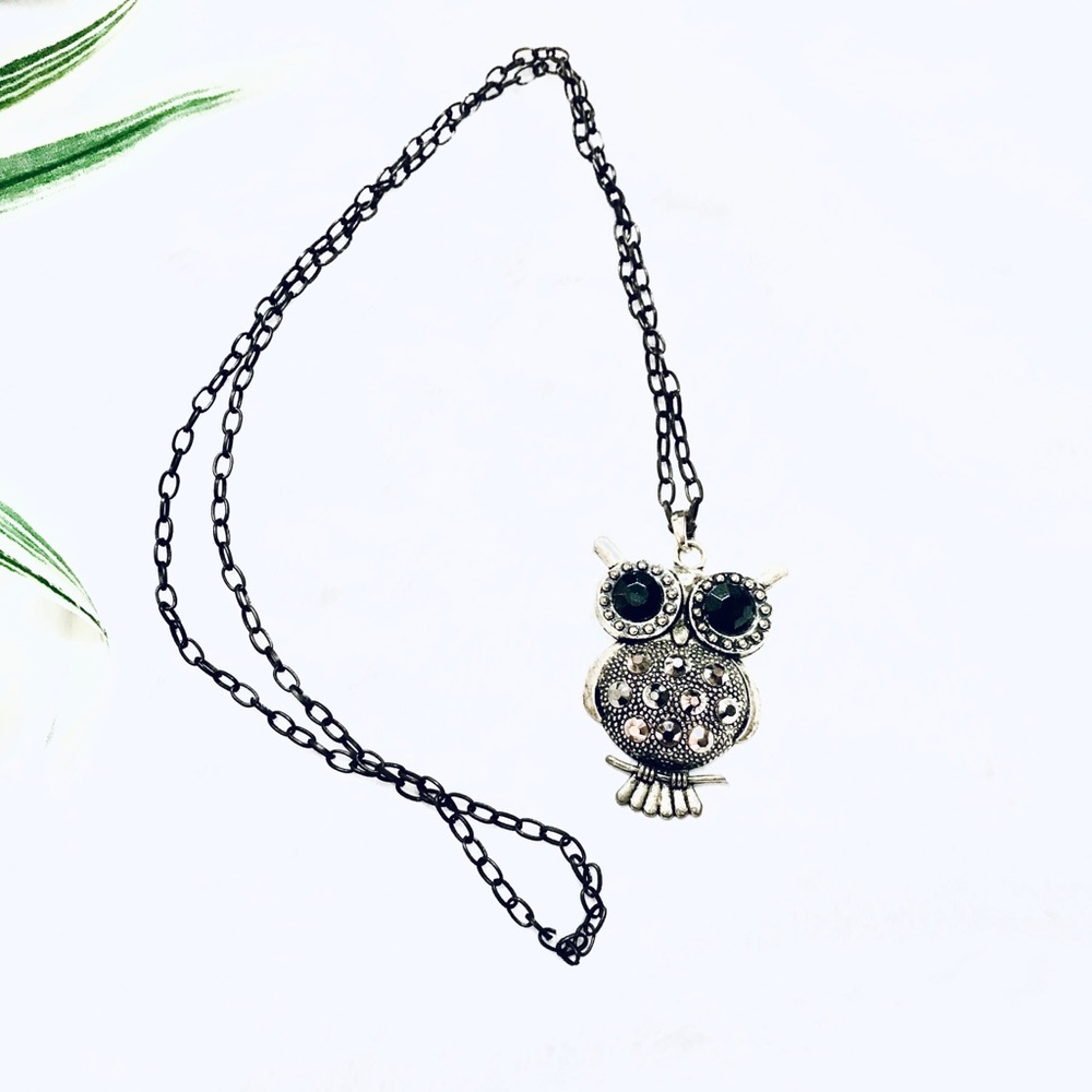 🆓w/$*Antique Bronze Owl w/Onyx-Like Eyes Necklace